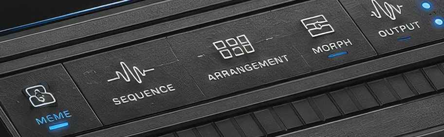 The machine's transport controls: Meme, Sequence, Arrangement, Morph, Output